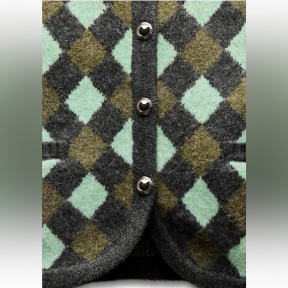 ZARA ARGYLE KNIT JACQUARD CARDIGAN - Picture 6 of 6